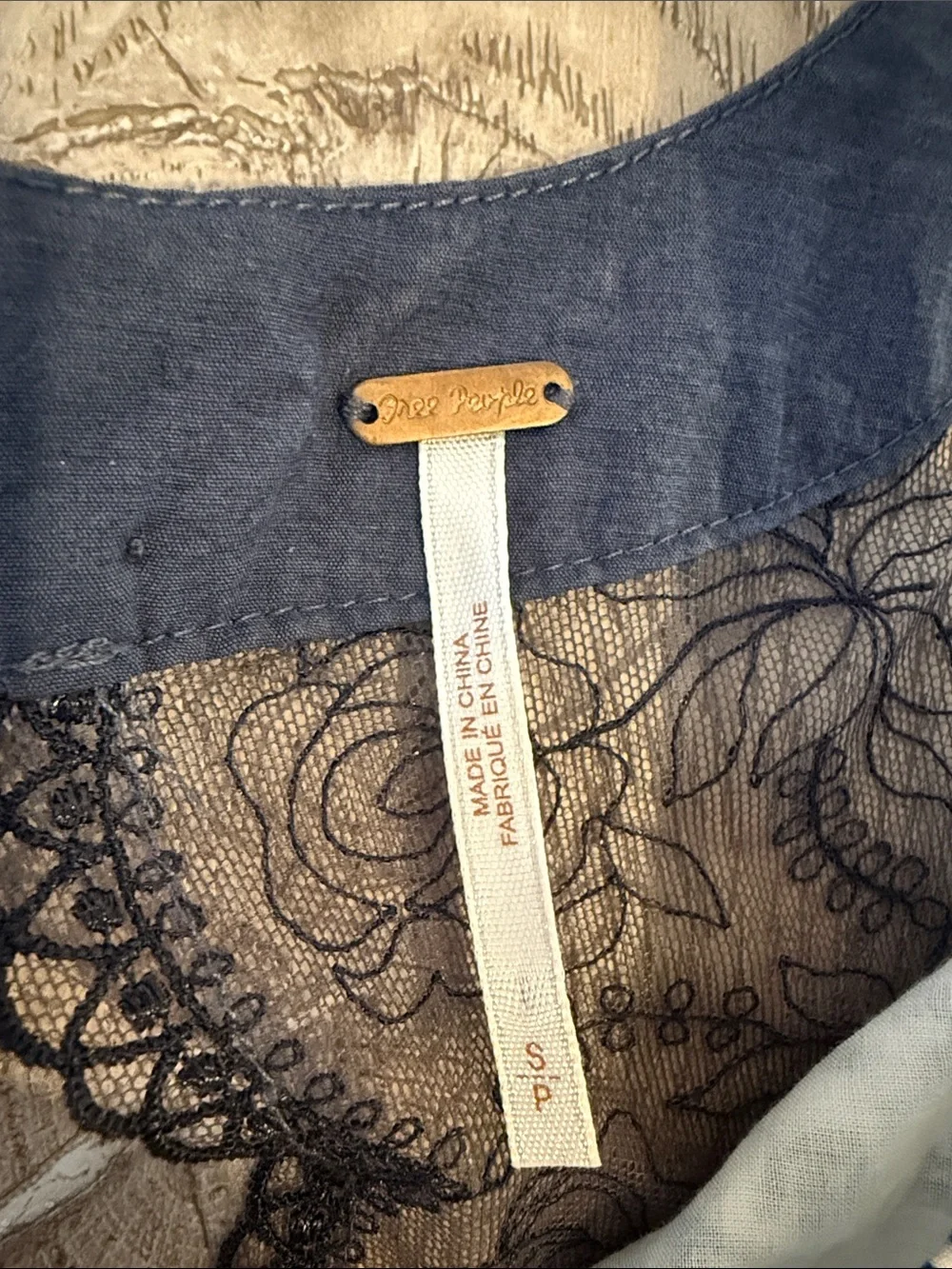 Free People Navy Blue Lace-Trim Camisole